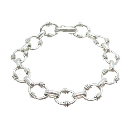 925 Sterling Silver Vintage Mexico Modernist Oval Link Bracelet 7"