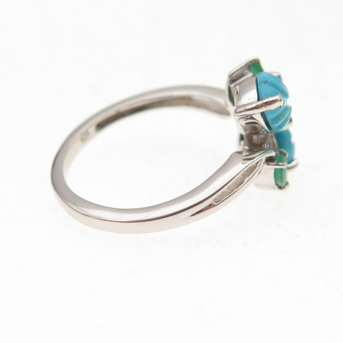 Chuck Clemency 925 Sterling Silver Real Turquoise Emerald Floral Ring Size 8.25