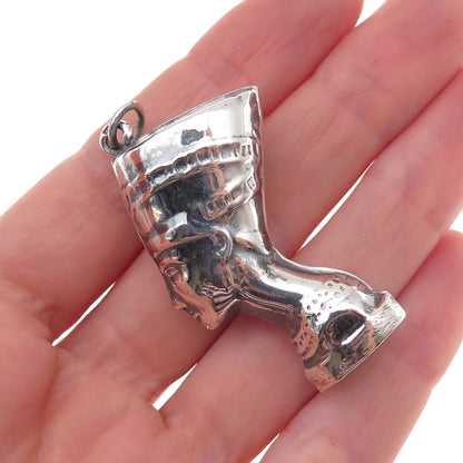 800 Silver Vintage Egypt Queen Nefertiti Oxidized 3D Pendant