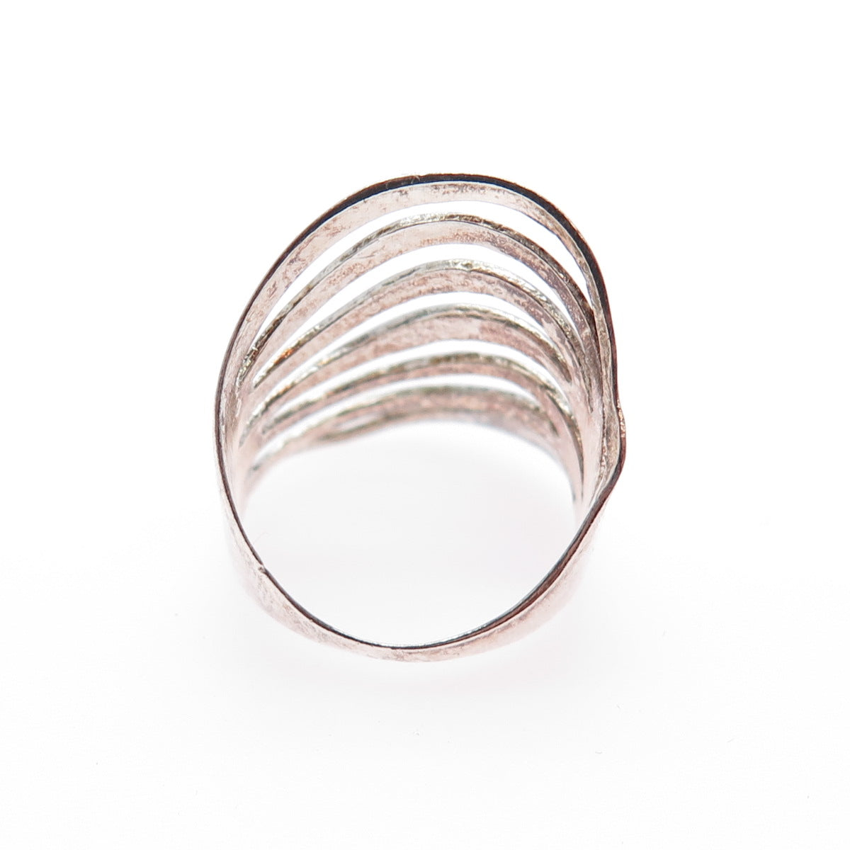 925 Sterling Silver Vintage Modernist Wavy Multi-Row Oxidized Ring Size 6.75