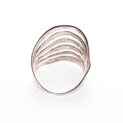 925 Sterling Silver Vintage Modernist Wavy Multi-Row Oxidized Ring Size 6.75