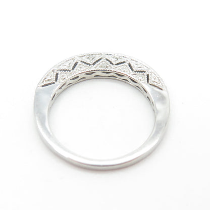 925 Sterling Silver Real Round-Cut Diamond Crescent Stackable Ring Size 7