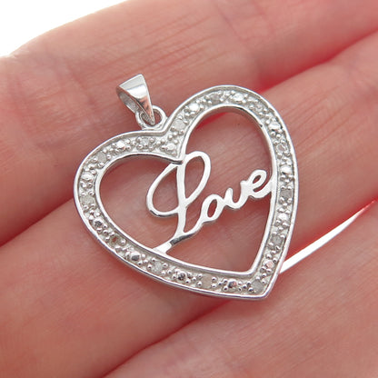 HAN 925 Sterling Silver Real Round-Cut Diamond Love Heart Minimalist Pendant