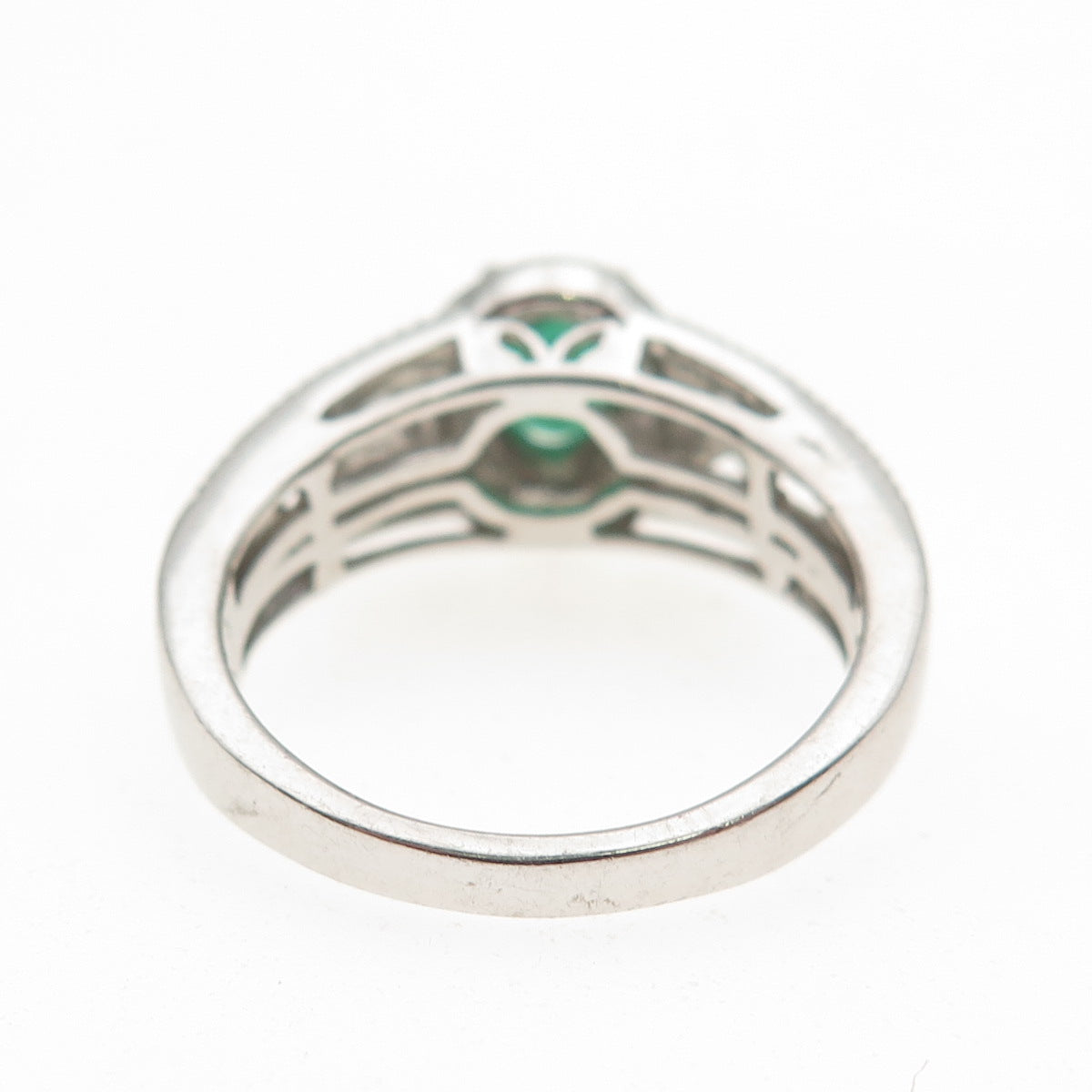 Chuck Clemency 925 Sterling Silver 2-Tone Real Diamond & Emerald Ring Size 8.25