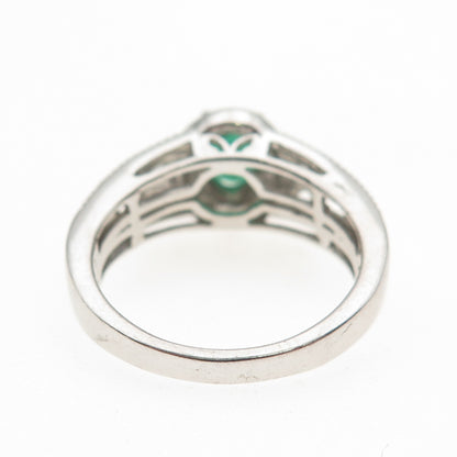 Chuck Clemency 925 Sterling Silver 2-Tone Real Diamond & Emerald Ring Size 8.25