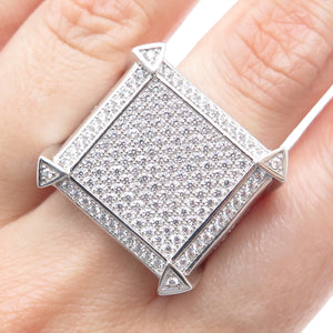 925 Sterling Silver Round-Cut Shaped C Z Cross Accent Square Wide Ring Size 10.5