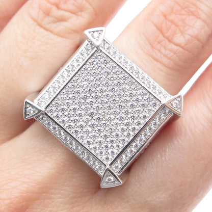 925 Sterling Silver Round-Cut Shaped C Z Cross Accent Square Wide Ring Size 10.5