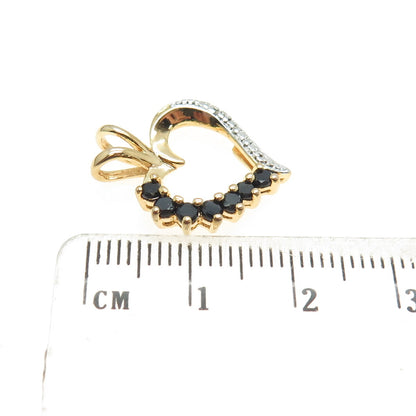 ROSS SIMONS 925 Sterling Silver 2-Tone Diamond Accent Sapphire Gem Heart Pendant