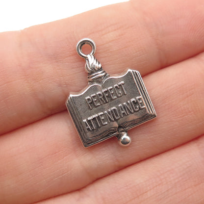 GREEN KC Sterling Silver Vintage Perfect Attendance Oxidized Mini Charm Pendant