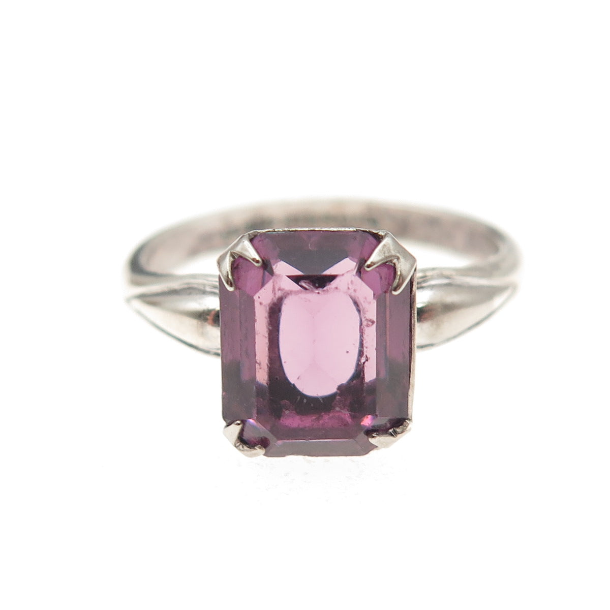 Uncas 925 Sterling Silver Antique Art Deco Emerald-Cut Rhinestone Ring Size 7