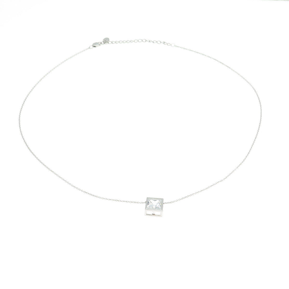 925 Sterling Silver Square-Cut Shaped C Z Rolo Chain Necklace 18"