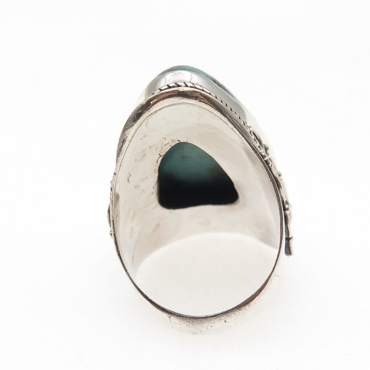 925 Sterling Silver Vintage Real Bisbee Turquoise Oxidized Ring Size 7.75
