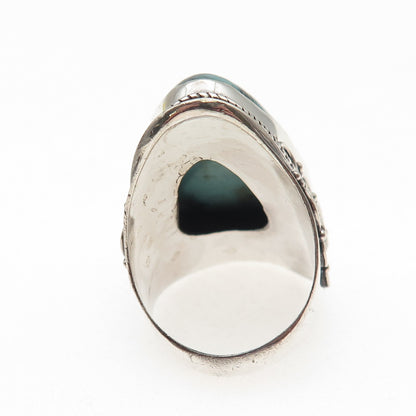 925 Sterling Silver Vintage Real Bisbee Turquoise Oxidized Ring Size 7.75
