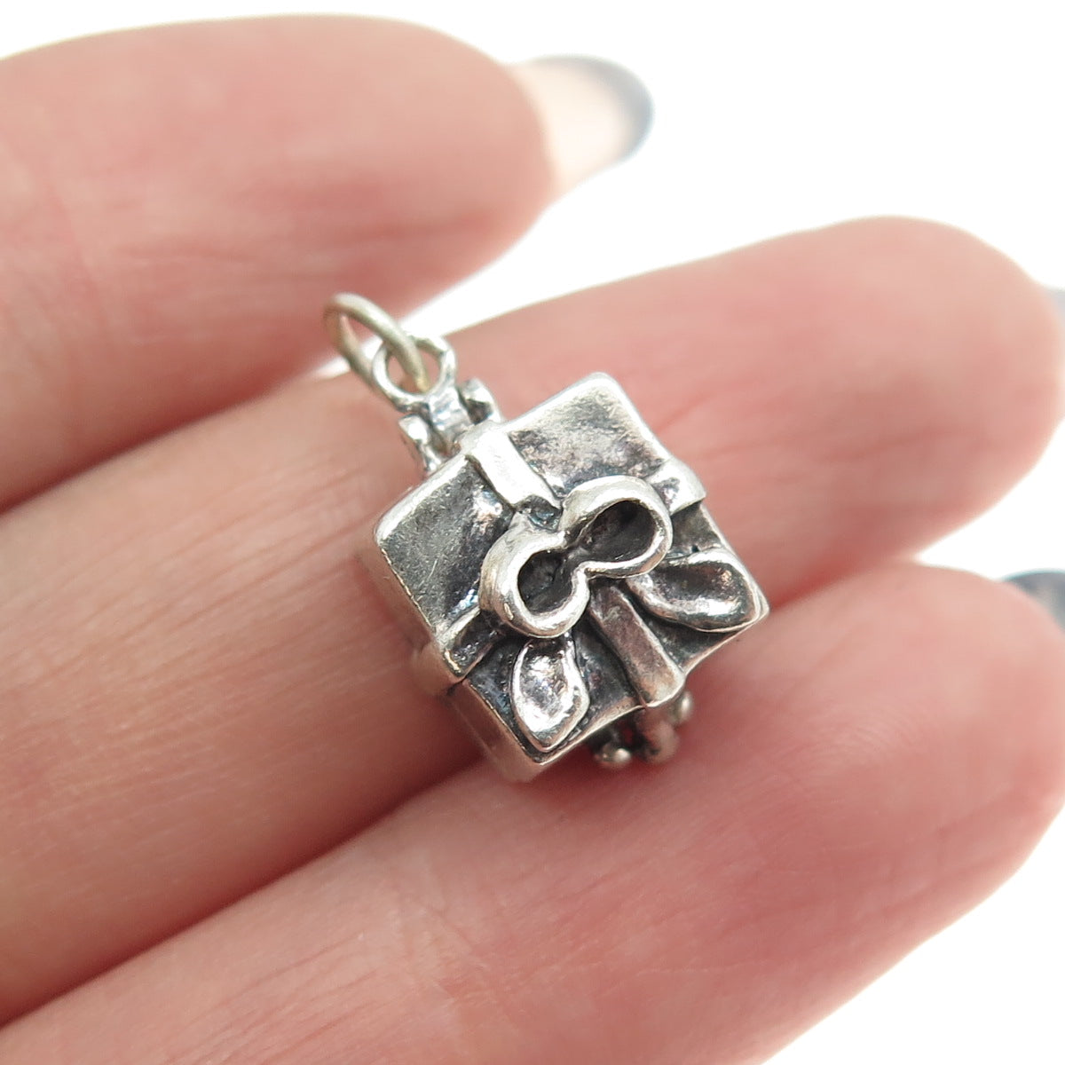 925 Sterling Silver Vintage Rhinestone Box w/ Engagement Ring Charm Pendant