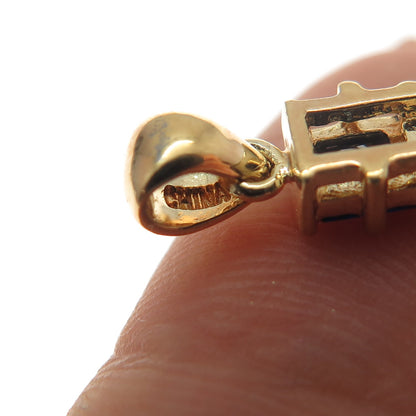 925 Sterling Silver Gold Plated Lab-Created Sapphire Bar Charm Pendant