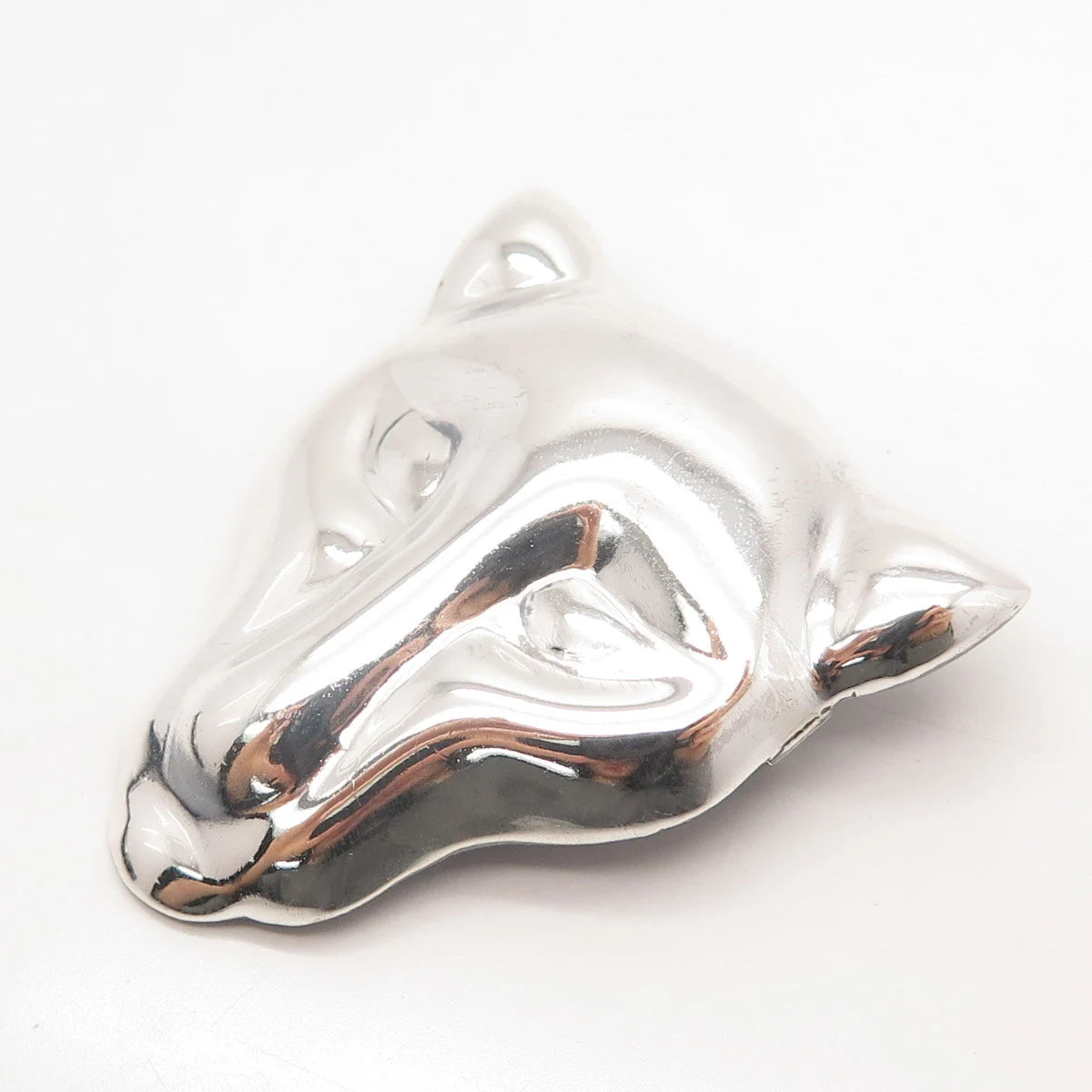 925 Sterling Silver Vintage Mexico Leopard Face Pin Brooch / Pendant