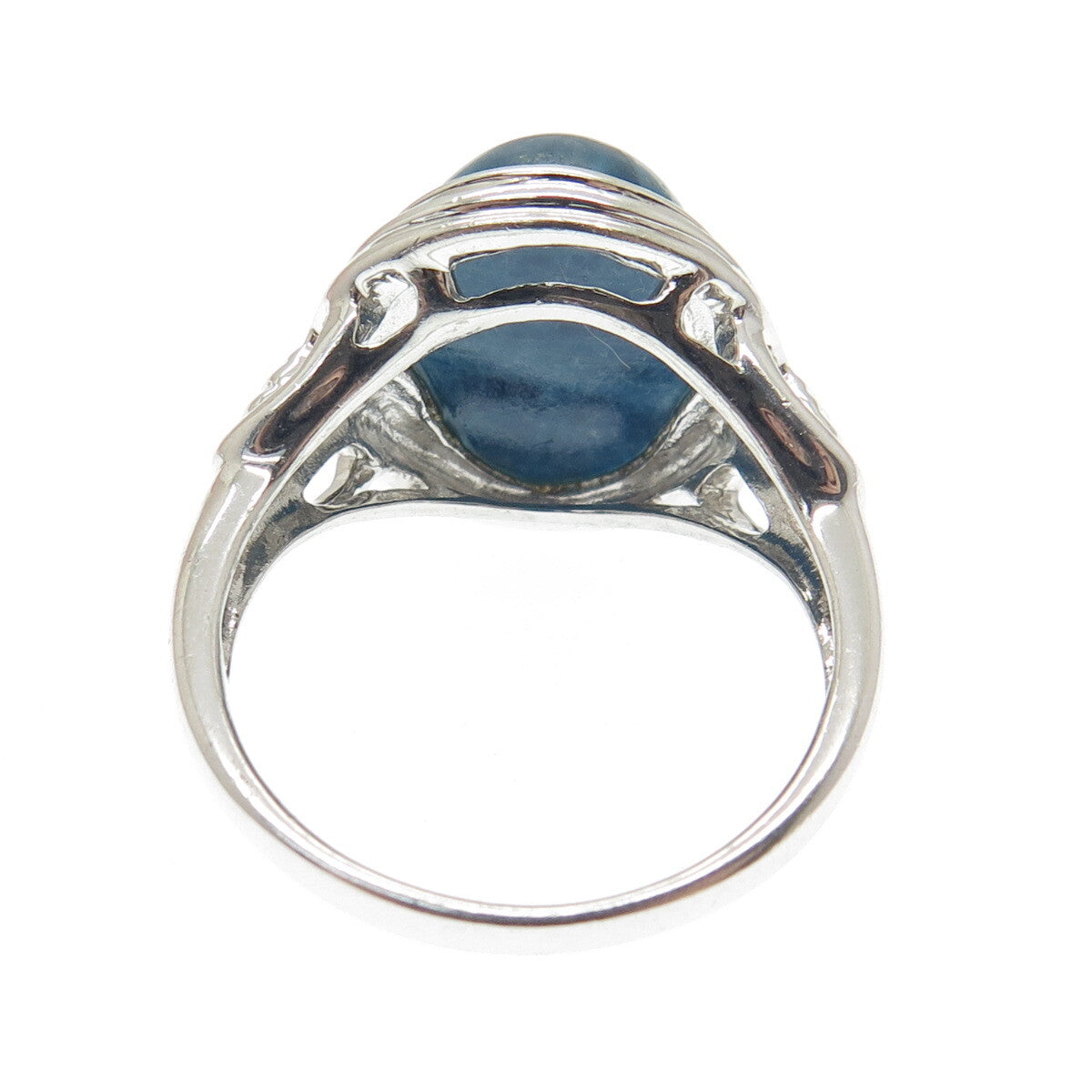 925 Sterling Silver Vintage Real Sodalite Gemstone Domed Ring Size 10.25