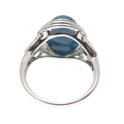 925 Sterling Silver Vintage Real Sodalite Gemstone Domed Ring Size 10.25