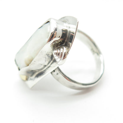 B. SUCHERMAN 925 Sterling Silver 2-Tone Vintage MOP Statement Ring Size 6.75