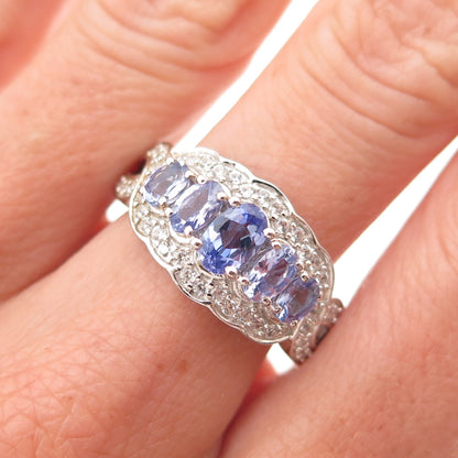 Chuck Clemency 925 Sterling Silver Real Tanzanite & White Topaz Ring Size 8.25