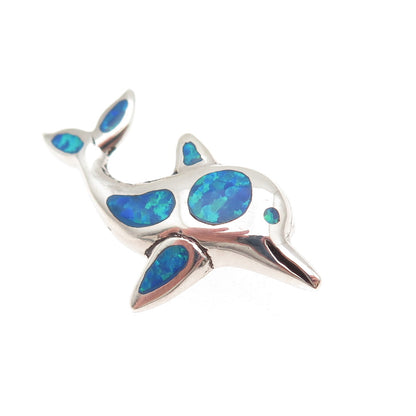 925 Sterling Silver Real Opal Friendly Dolphin Slide Charm Pendant