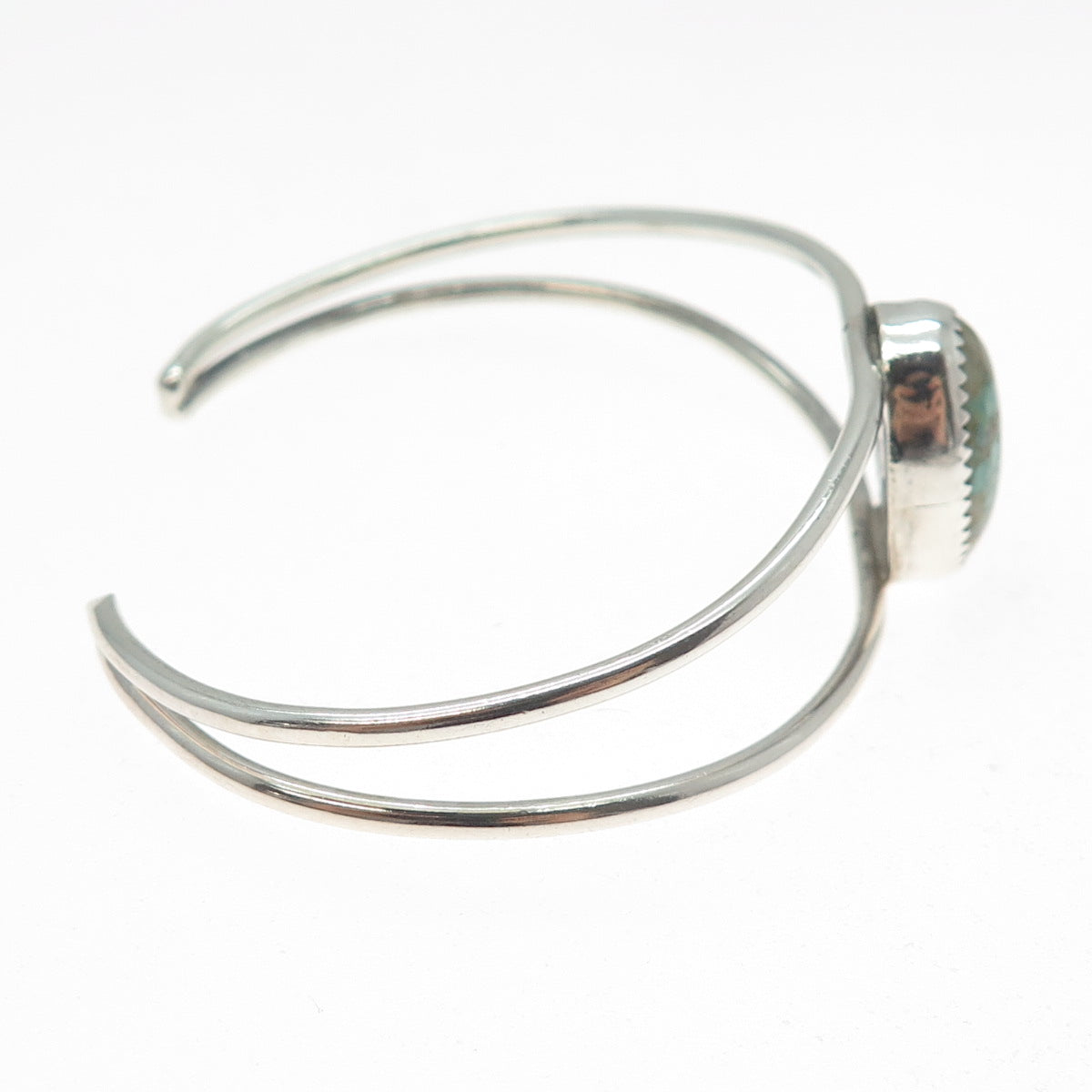 JACK TOM NAVAJO Old Pawn Sterling Peacock Turquoise Adjustable Bracelet 6.25"