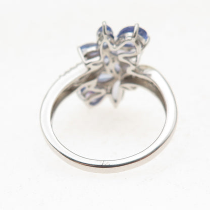 Chuck Clemency 925 Sterling Silver 2-Tone Real Tanzanite & Topaz Ring Size 8.25