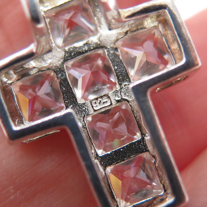 925 Sterling Silver Princess-Cut C Z Cross Minimalist Slide Charm Pendant