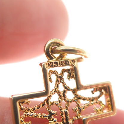 925 Sterling Silver Gold Plated Roped Cross Charm Pendant