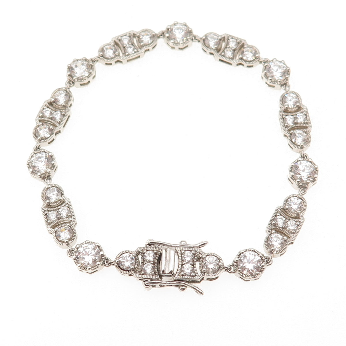 925 Sterling Silver Round-Cut C Z Bohemian Bracelet 7"