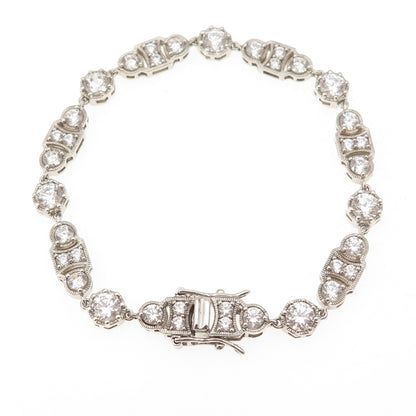 925 Sterling Silver Round-Cut C Z Bohemian Bracelet 7"