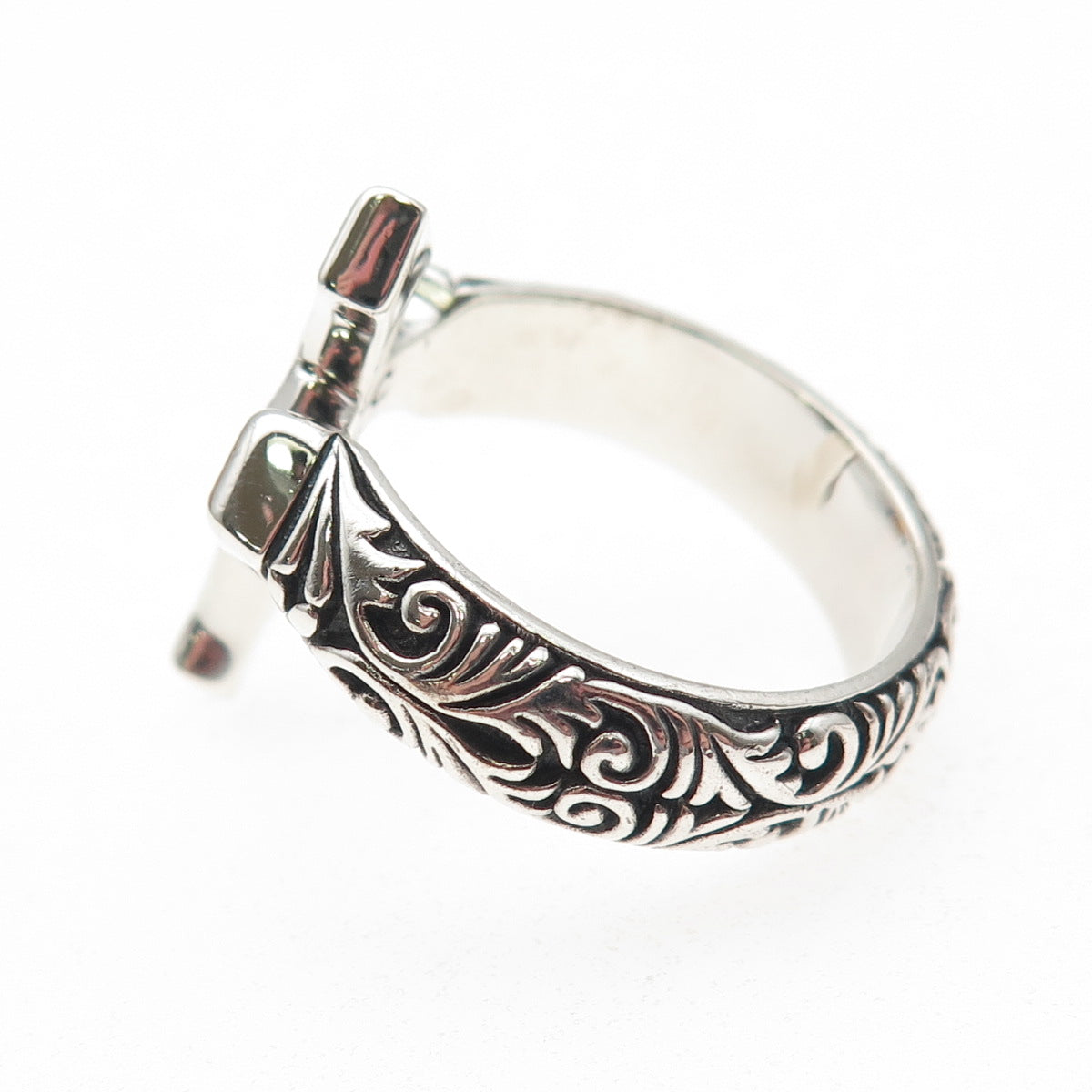 Clocks & Colours 925 Sterling Silver Vintage Cross Oxidized Ring Size 11.25