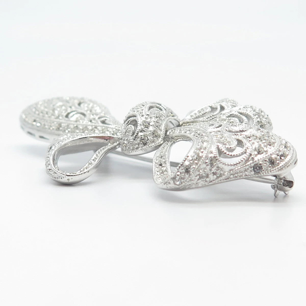 925 Sterling Silver Vintage Jenna Nicole C Z Bow Pin Brooch