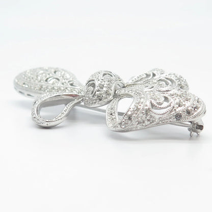925 Sterling Silver Vintage Jenna Nicole C Z Bow Pin Brooch
