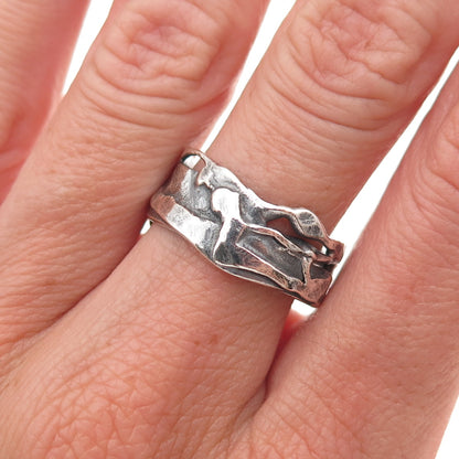 925 Sterling Silver Vintage Modernist Oxidized Band Ring Size 7.5