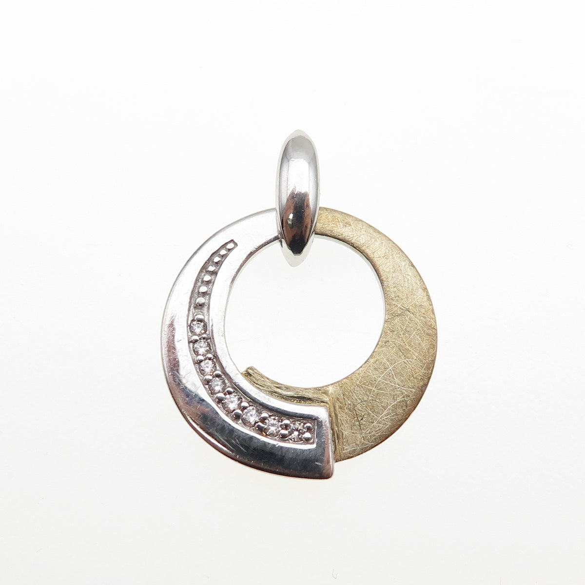 925 Sterling Silver 2-Tone Round-Cut C Z Modernist Charm Pendant