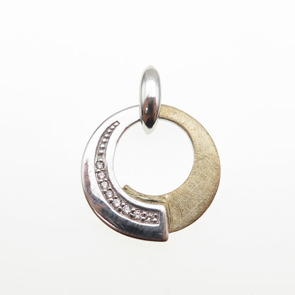 925 Sterling Silver 2-Tone Round-Cut C Z Modernist Charm Pendant