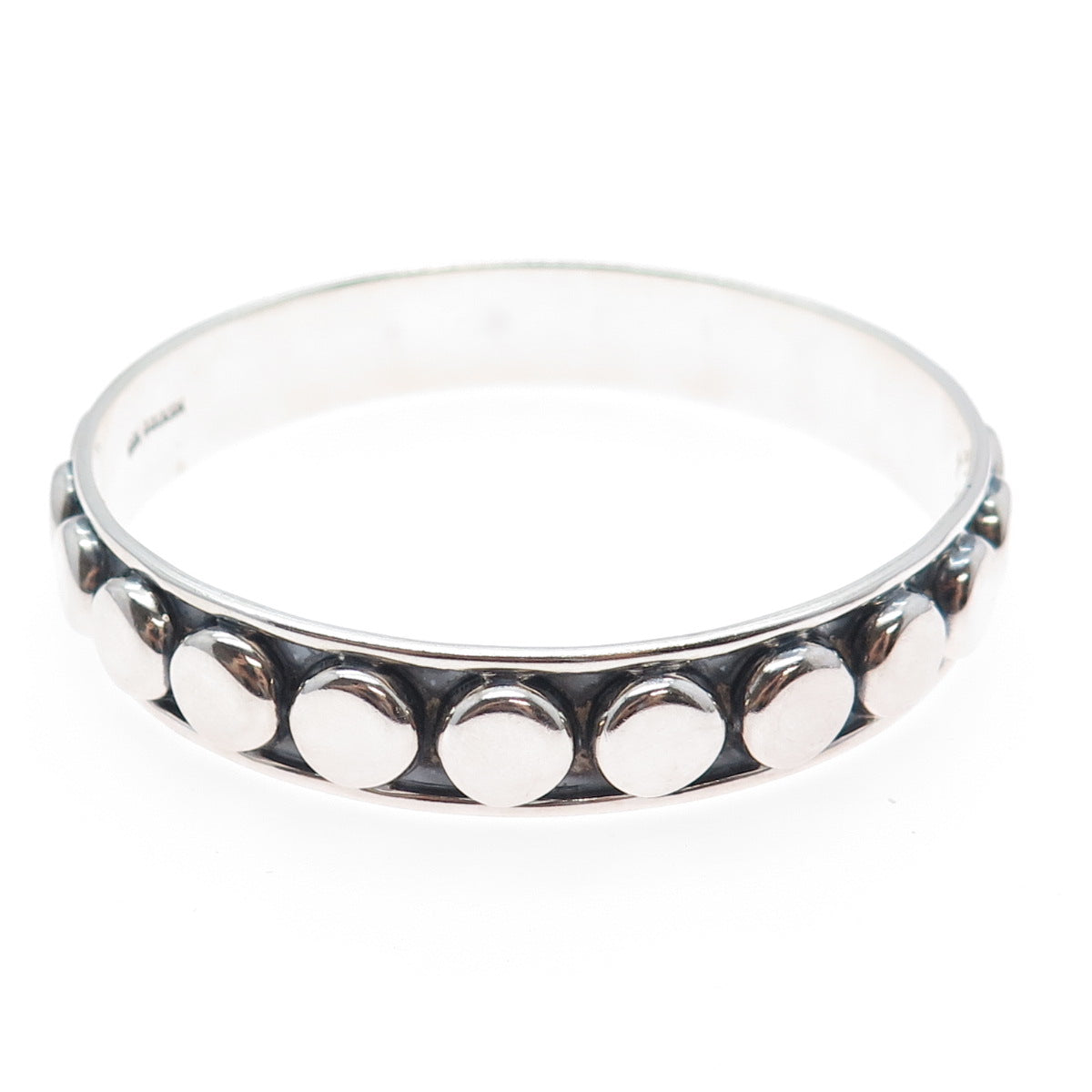 925 Sterling Silver Vintage Mexico Modernist Dotted Oxidized Bangle Bracelet 8"