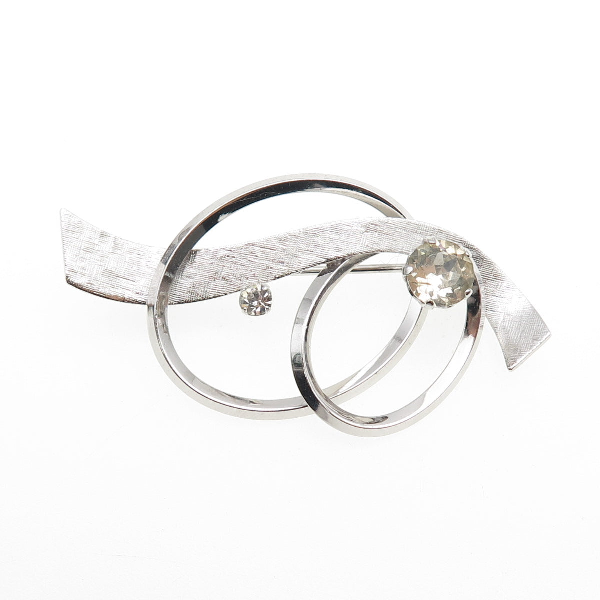 VAN DELL 925 Sterling Silver Antique Art Deco Rhinestone Swirl Pin Brooch