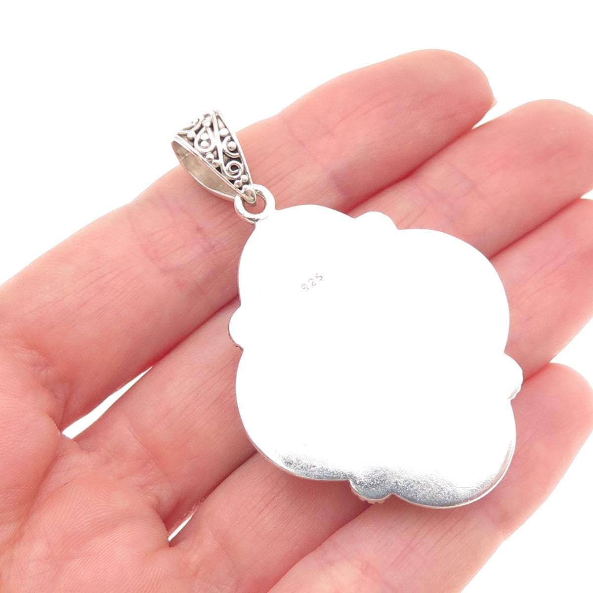 925 Sterling Silver Vintage Real Charoite Modernist Floral Oxidized Pendant