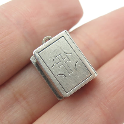 BEAU 925 Sterling Silver Antique Art Deco Holy Bible Religious 3D Charm Pendant