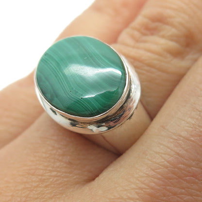 925 Sterling Silver Vintage Real Malachite Gemstone Ring Size 7