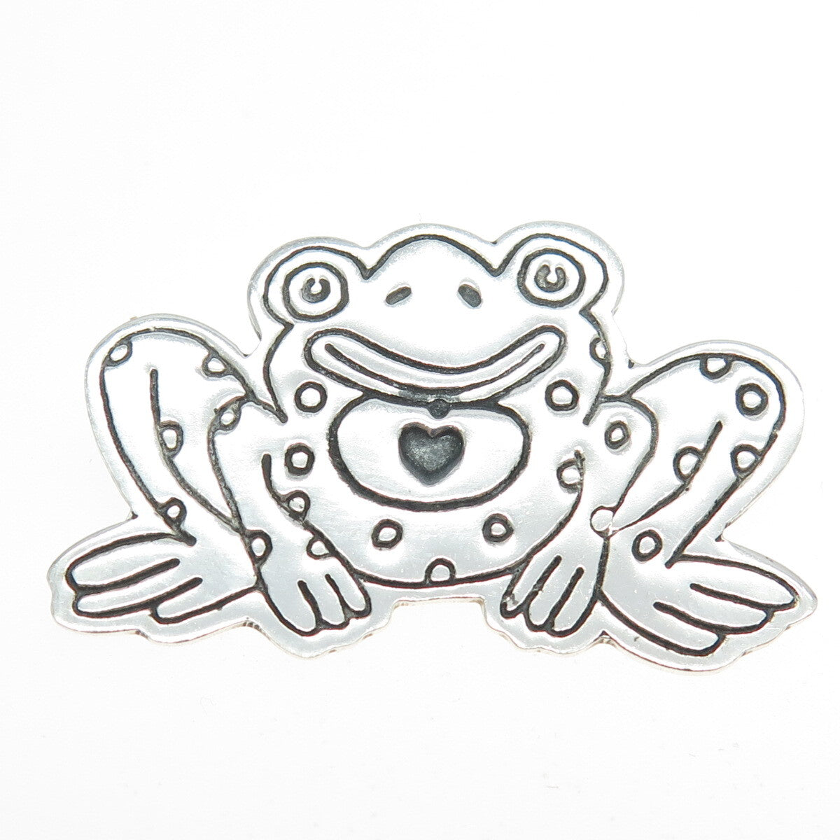 925 Sterling Silver Vintage Mexico Frog Heart Lucky Pin Brooch