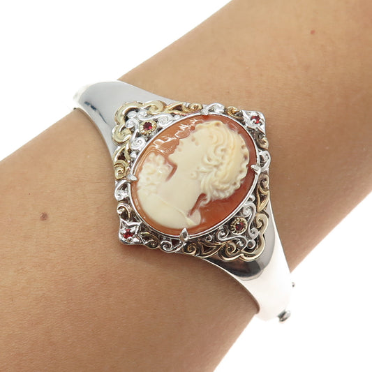 MICHAEL VALITUTTI Gems En Vogue Sterling 2-Tone MOP Garnet Cameo Bracelet 7.25"