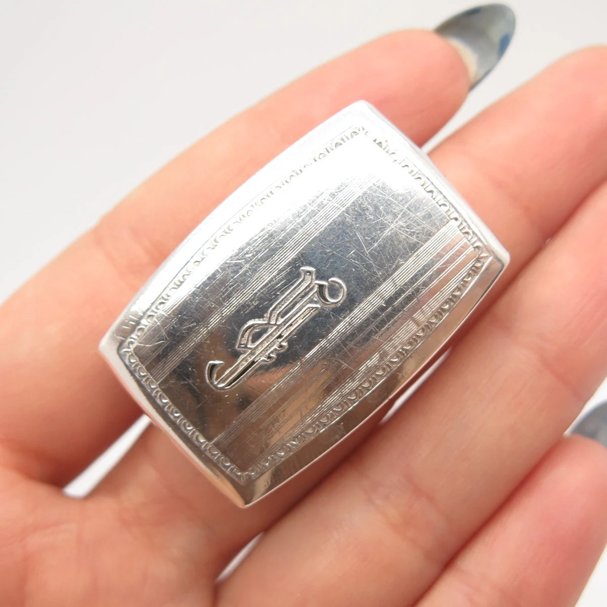 925 Sterling Silver Antique U.S.A Hickok Striped Belt Buckle