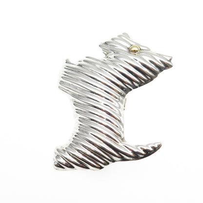 925 Sterling 2-Tone Vintage Mexico Yorkshire Terrier Dog Pin Brooch / Pendant