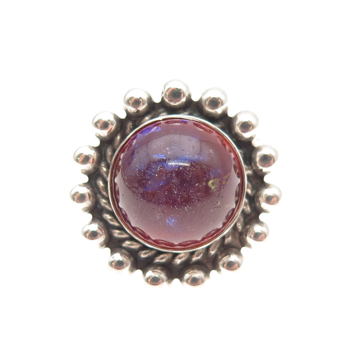 Old Pawn Sterling Silver Vintage Southwestern Dragon Breath Opal Ring Size 4.75