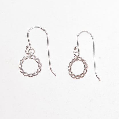 925 Sterling Silver Twisted Circle Dangle Earrings
