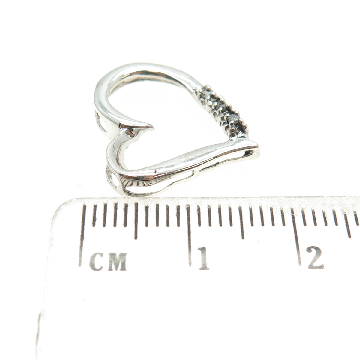 925 Sterling Silver Real Round-Cut Diamond Heart Slide Pendant