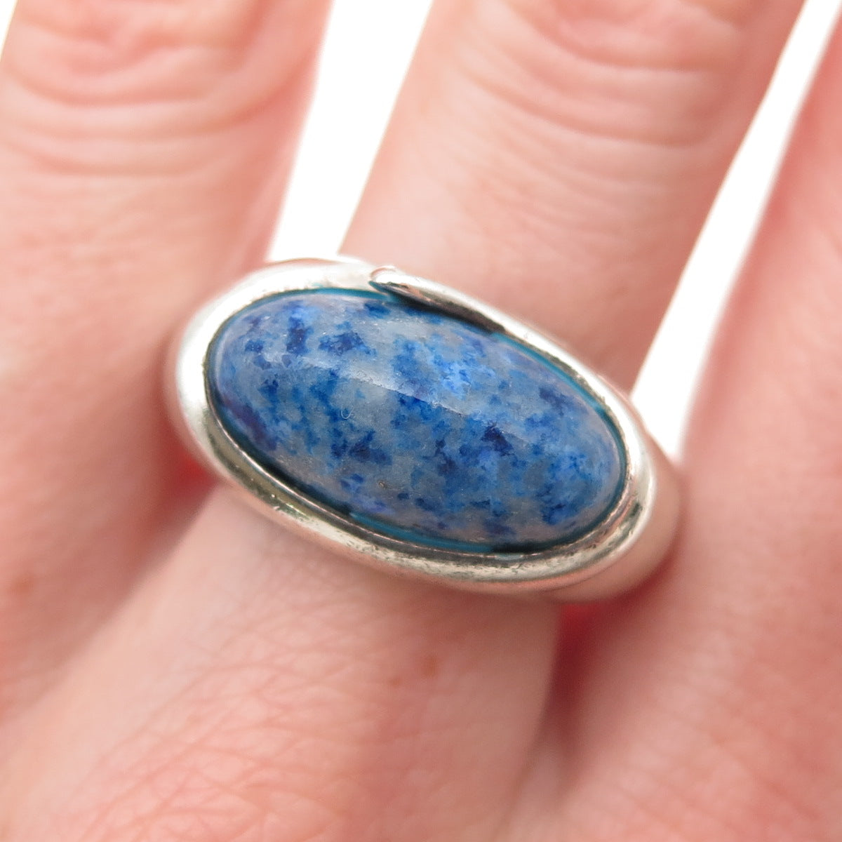 CHATEAU D'ARGENT Sterling Silver Vintage Real Lapis Modernist Ring Size 10.25